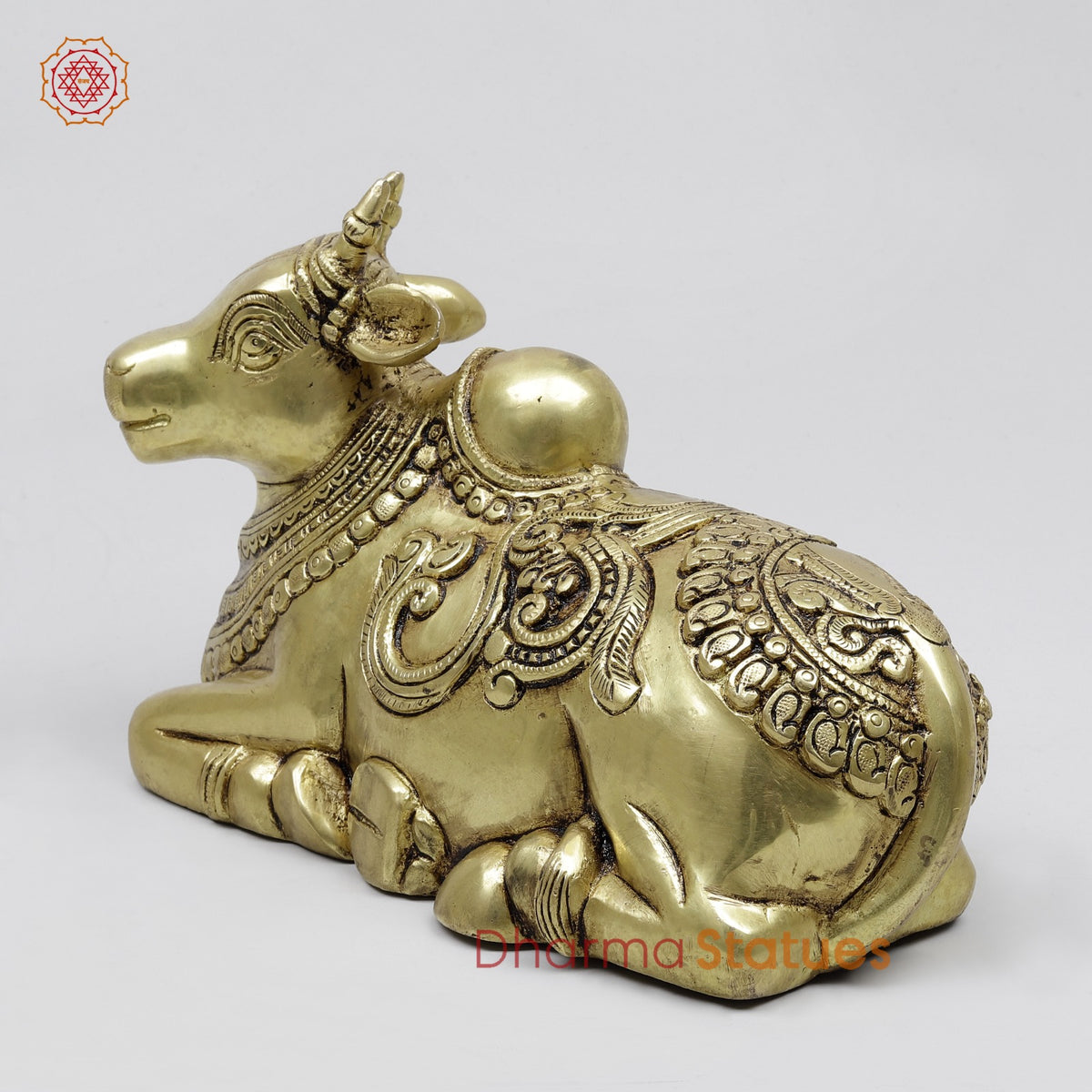 Brass Nandi Seated with Fine Carving 9.5”