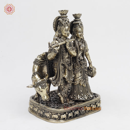Brass Radha Krishna Fine with Cow 10”