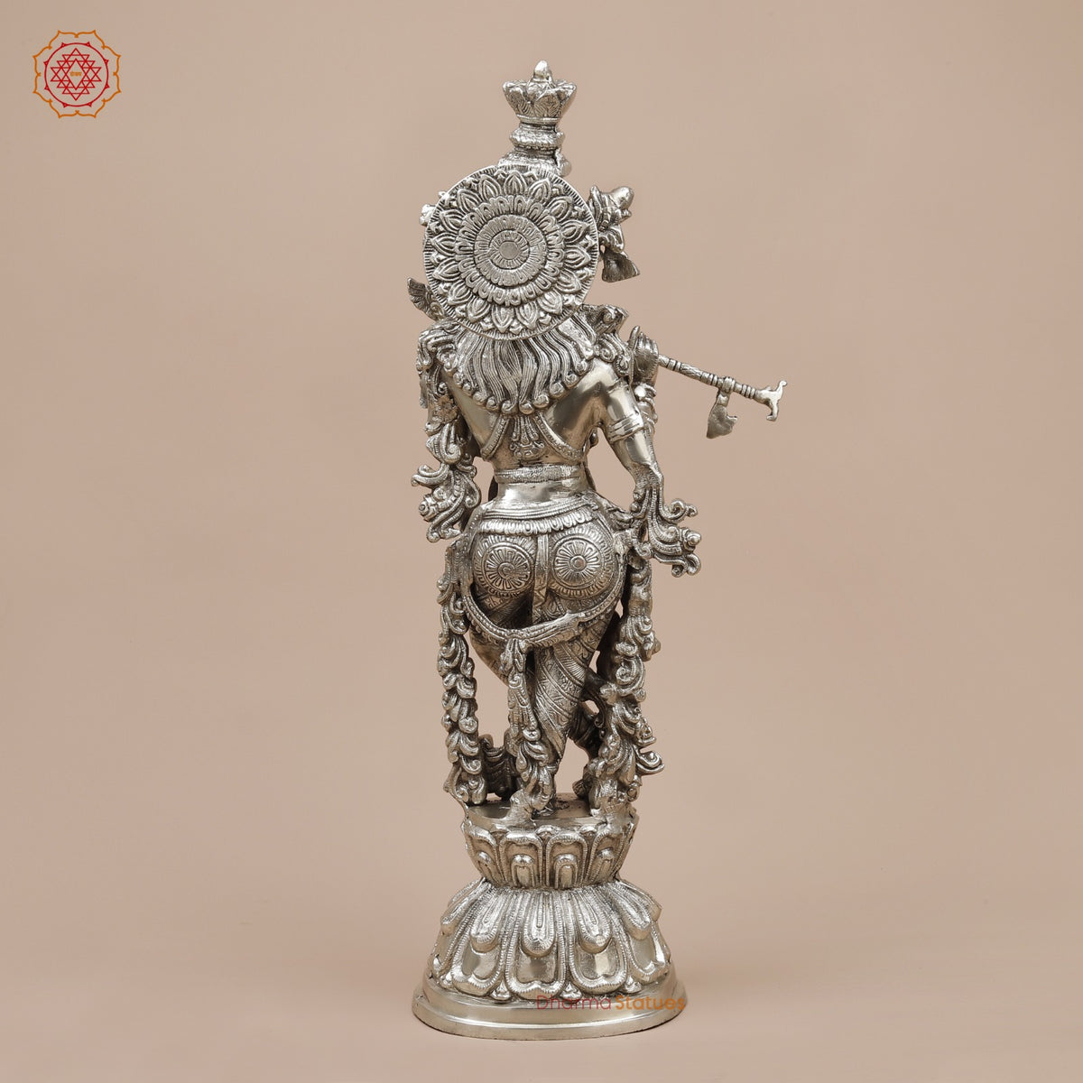 Brass Krishna Standing Fine, Silver Coated 25”