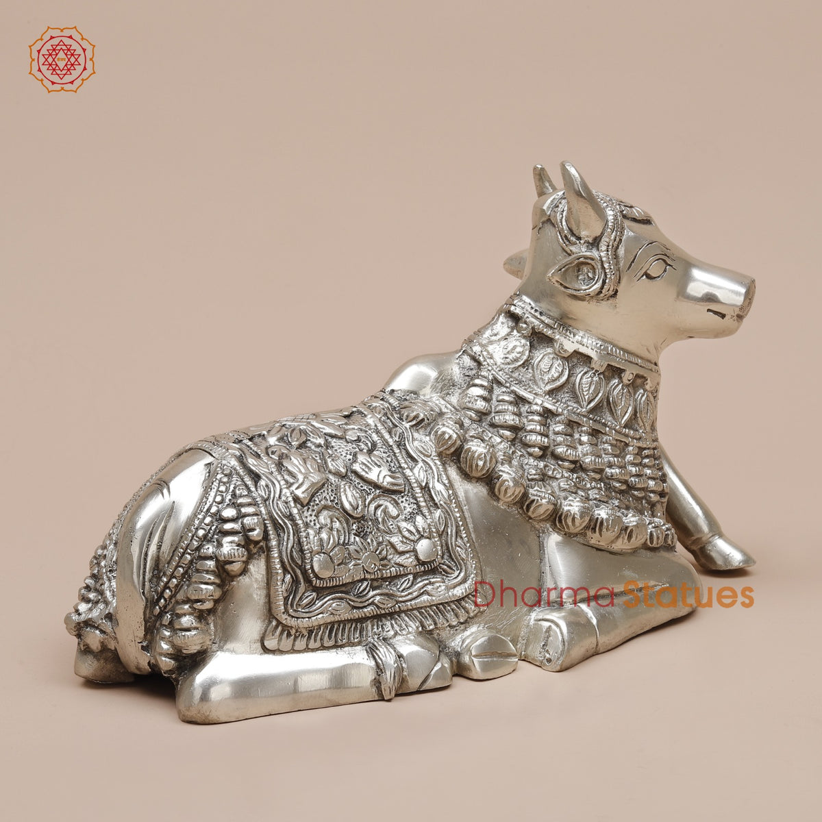 Brass Nandi Seated Fine, Silver Coated 10”