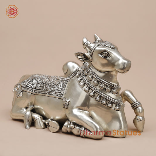 Brass Nandi Seated Fine, Silver Coated 18”