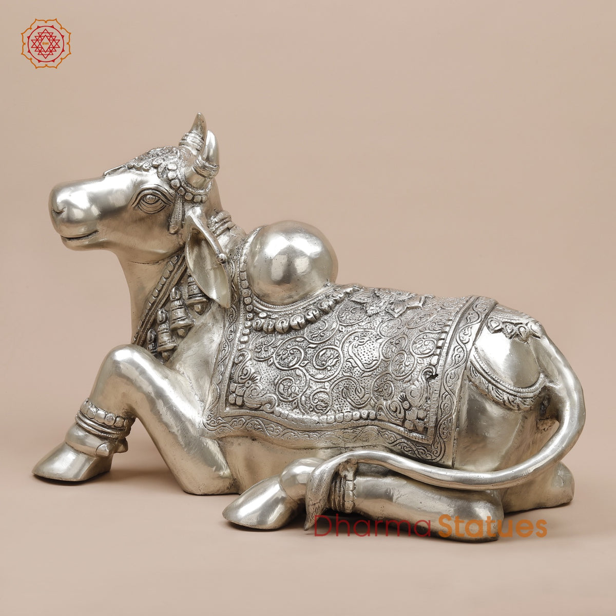 Brass Nandi Seated Fine, Silver Coated 20”