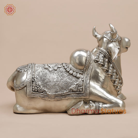 Brass Nandi Seated Fine, Silver Coated 20”