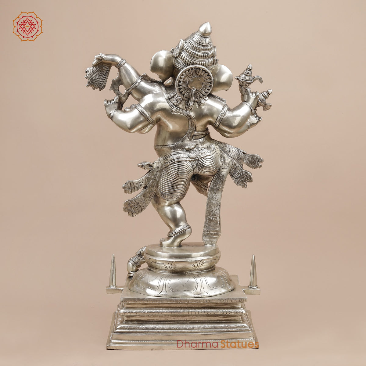 Brass Joyful Dancing Ganesh Fine, Silver Coated 30”