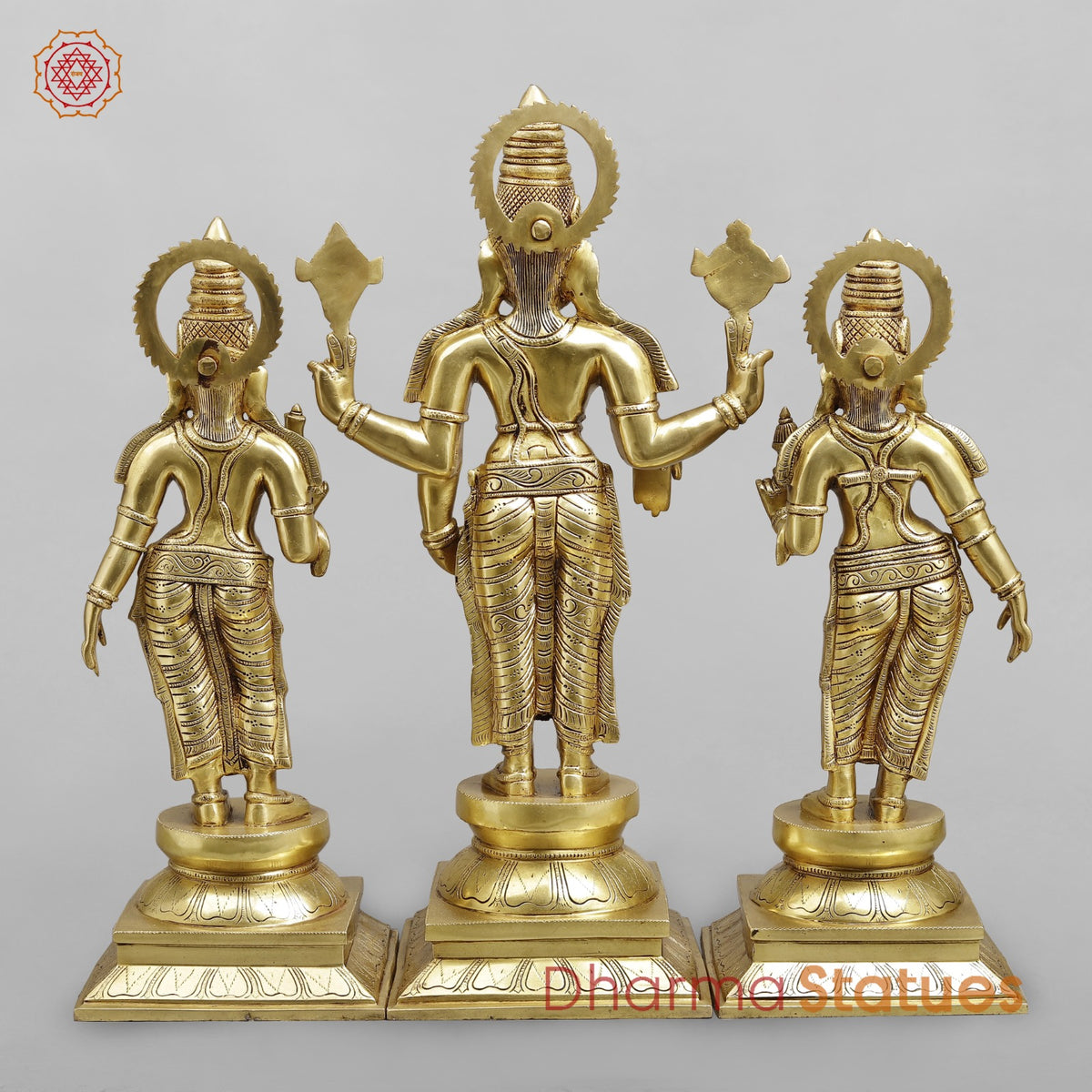 Brass Balaji with Sridevi and Bhudevi Fine, Golden Finish 25”