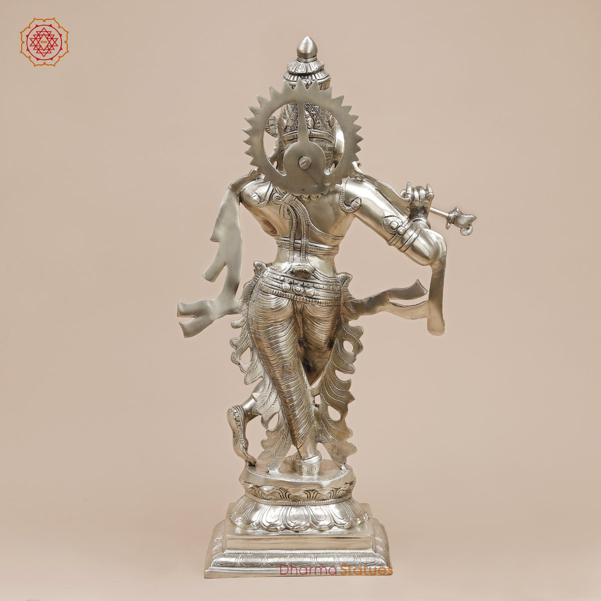 Brass Krishna Standing with Garlands, Silver Coated 24”