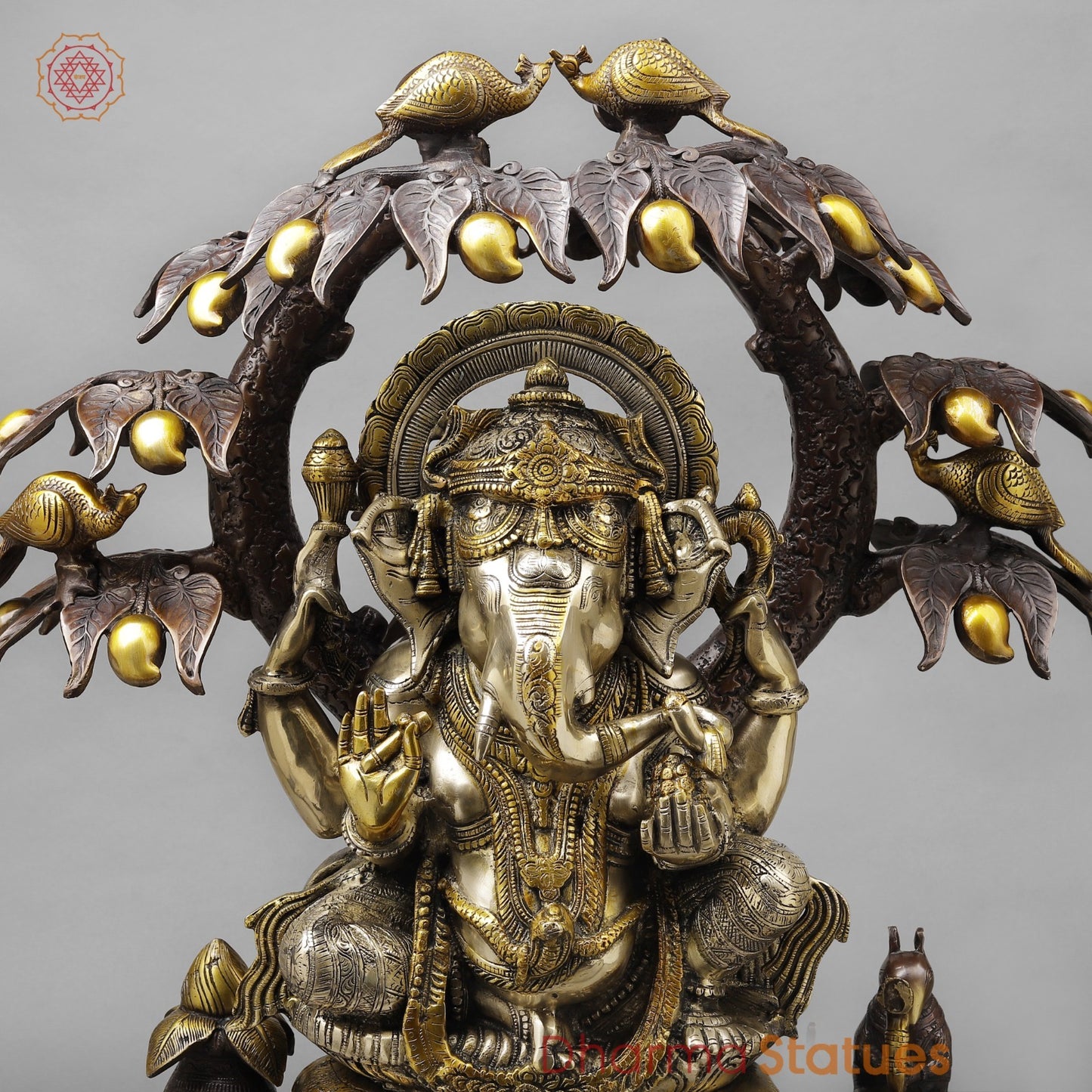 Brass Ganesh Seated Under Tree , Royal Brown & Smooth Finish 29”