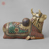 Brass Divine Nandi Seated , Stone work 10”