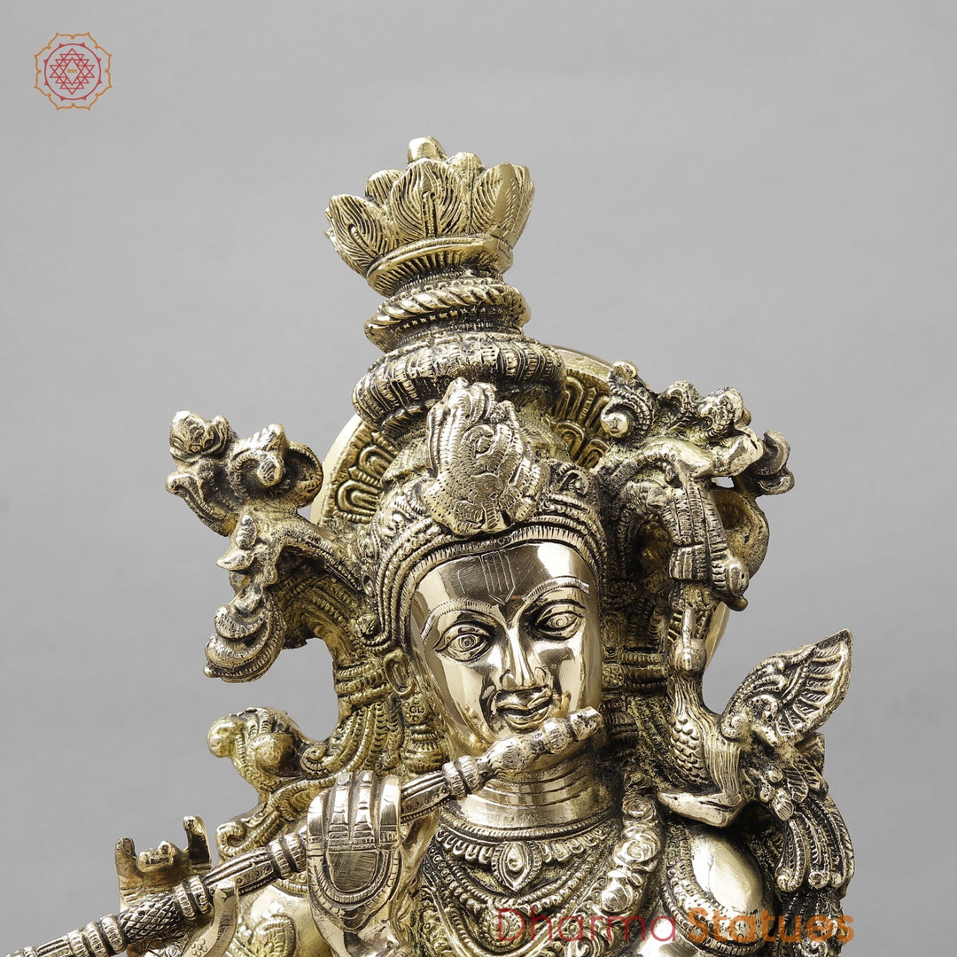 Majestic Brass Lord Krishna Standing on Lotus, smooth finish 30”