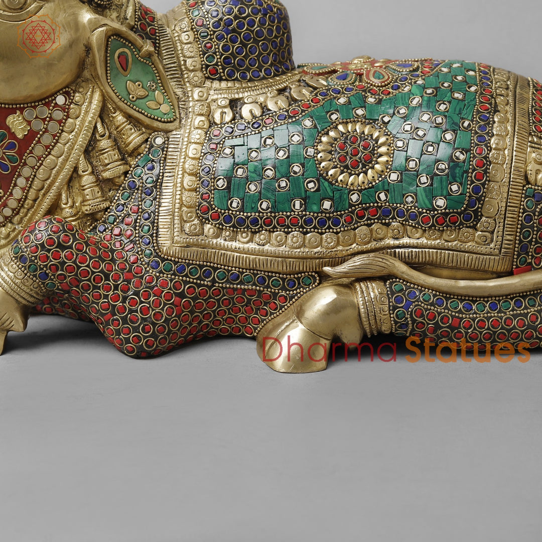 Brass Divine Nandi Seated , Stone work 10”