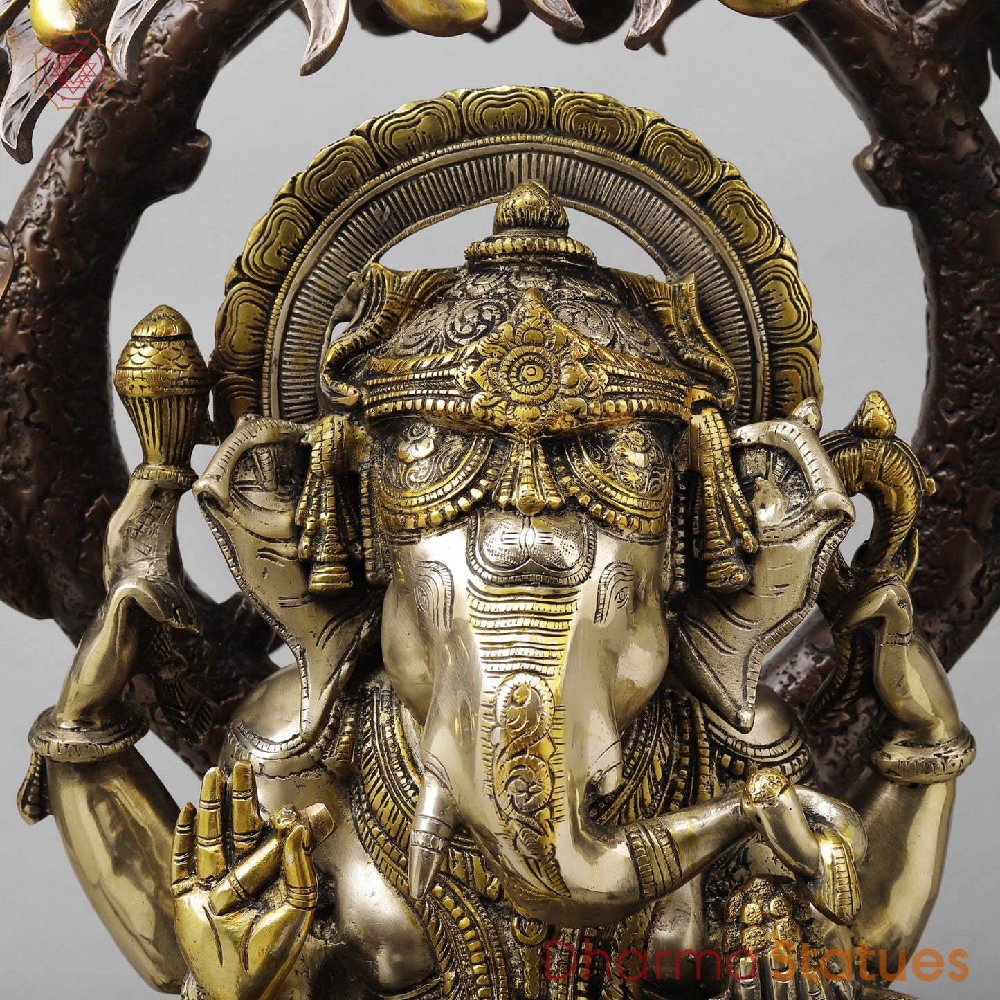 Brass Ganesh Seated Under Tree , Royal Brown & Smooth Finish 29”