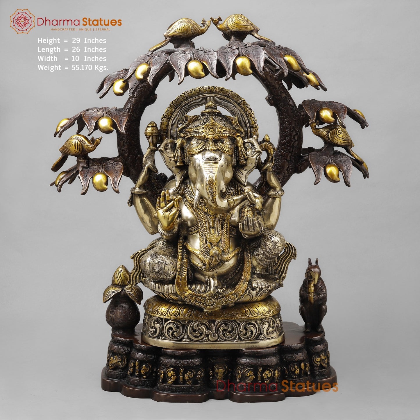 Brass Ganesh Seated Under Tree , Royal Brown & Smooth Finish 29”