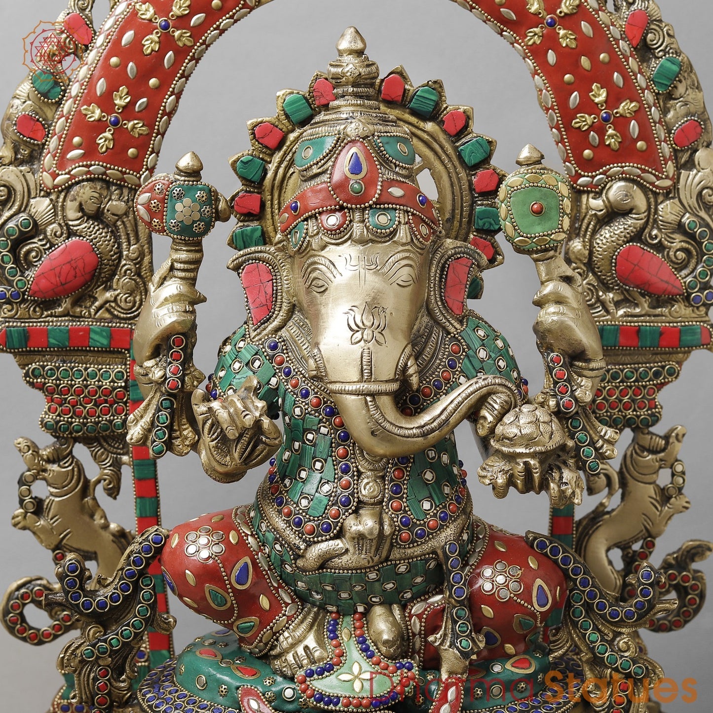 Brass Lord Ganesha on Royal Throne Stone Studded 26.5”