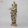 Majestic Brass Lord Krishna Standing on Lotus, smooth finish 30”