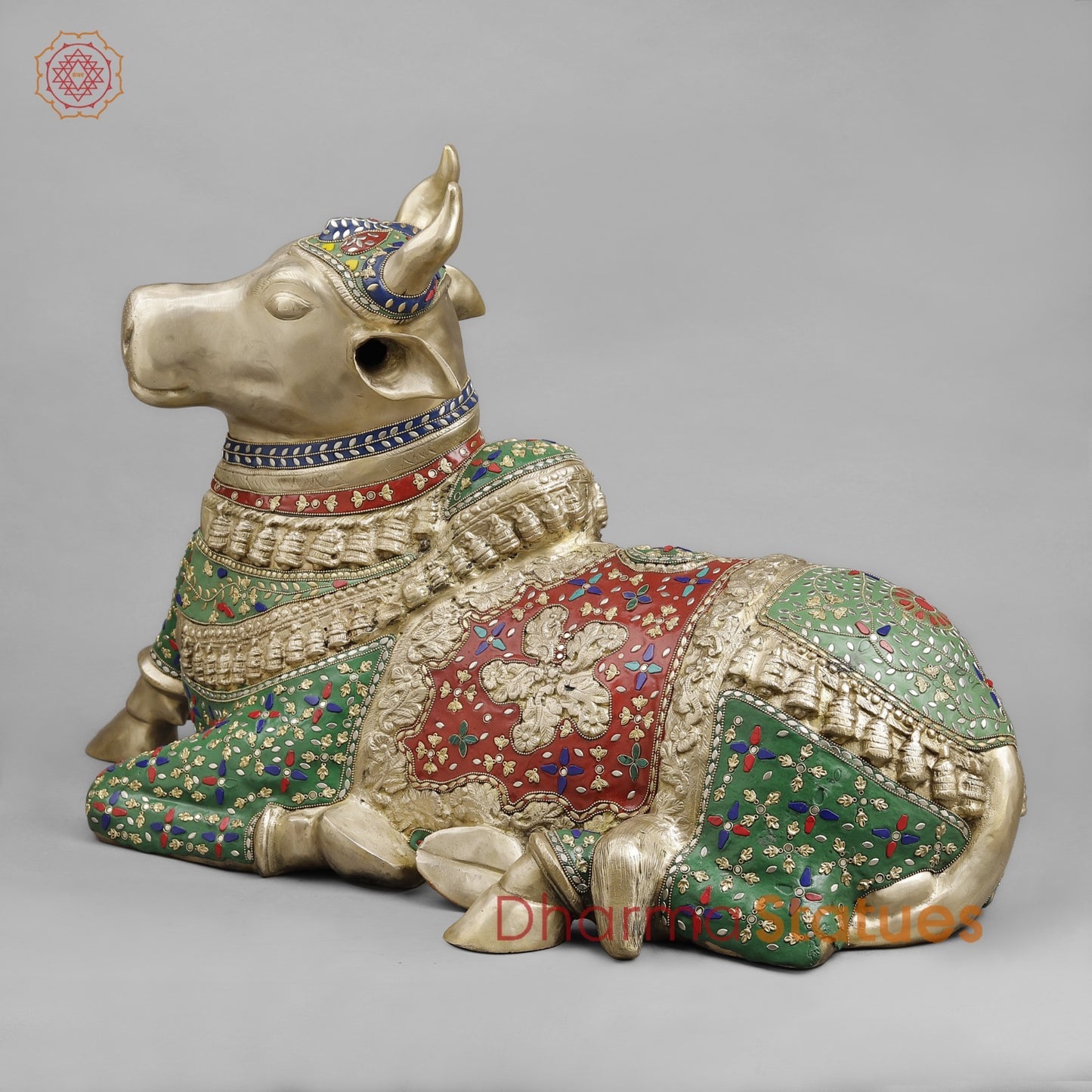 Brass Nandi Seated , Floral Stone Work 22” ( Exclusive )