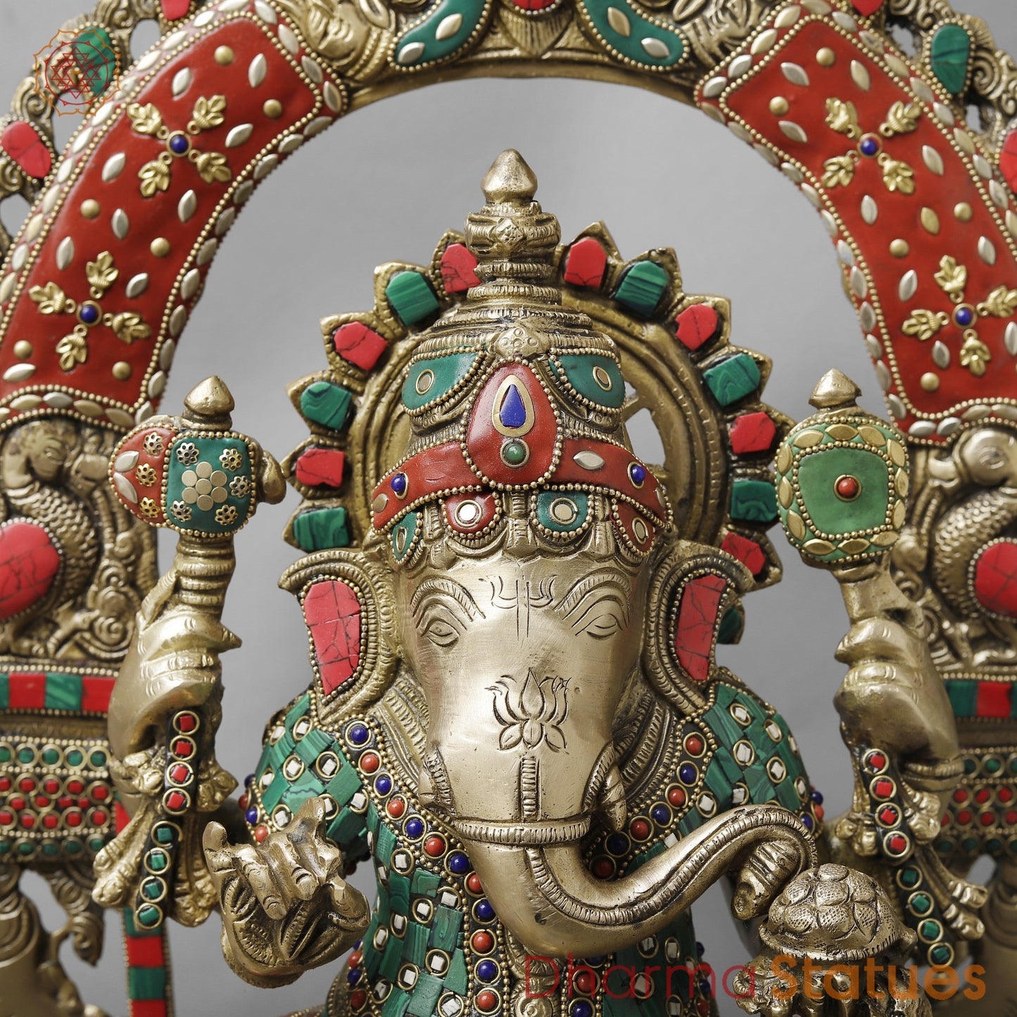 Brass Lord Ganesha on Royal Throne Stone Studded 26.5”