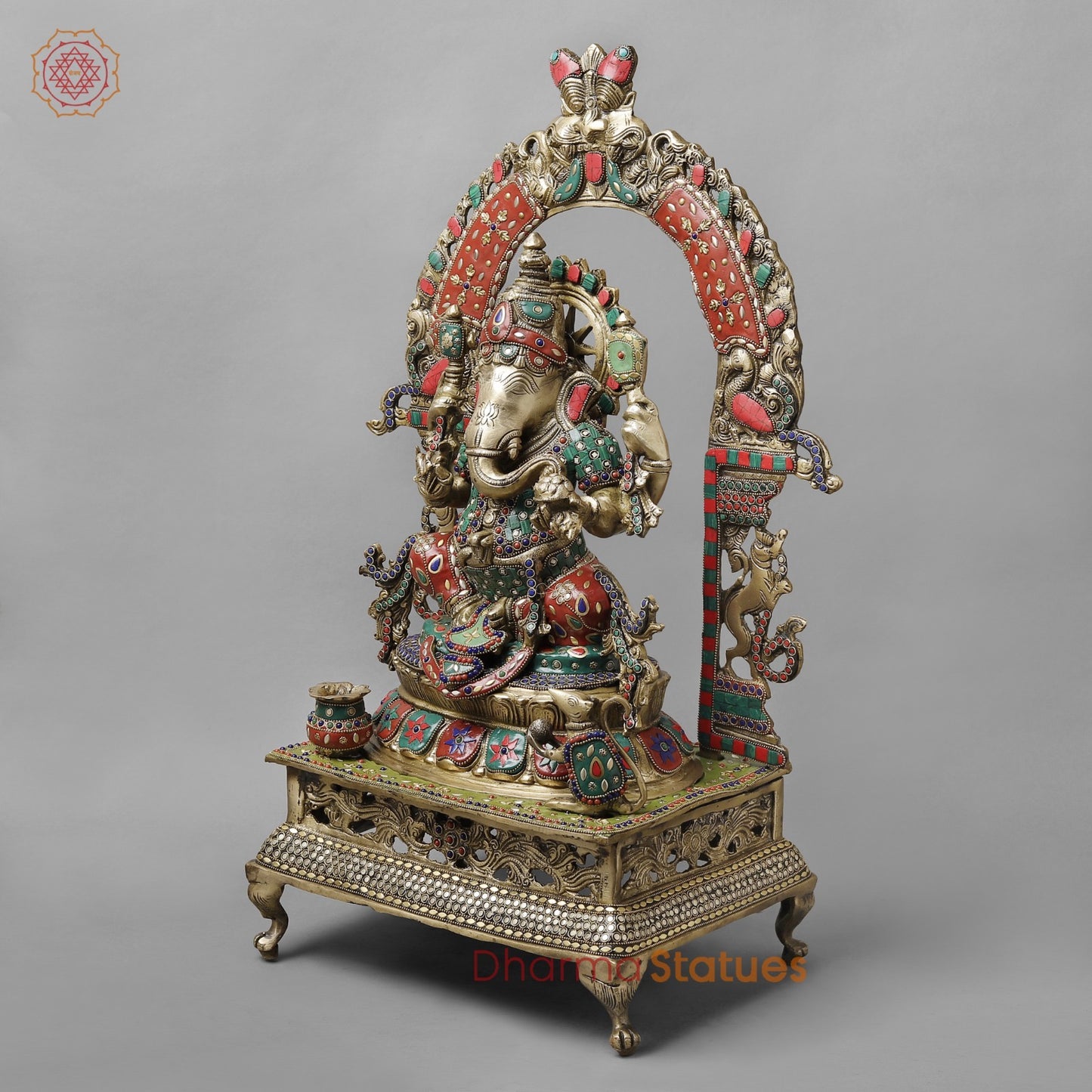 Brass Lord Ganesha on Royal Throne Stone Studded 26.5”