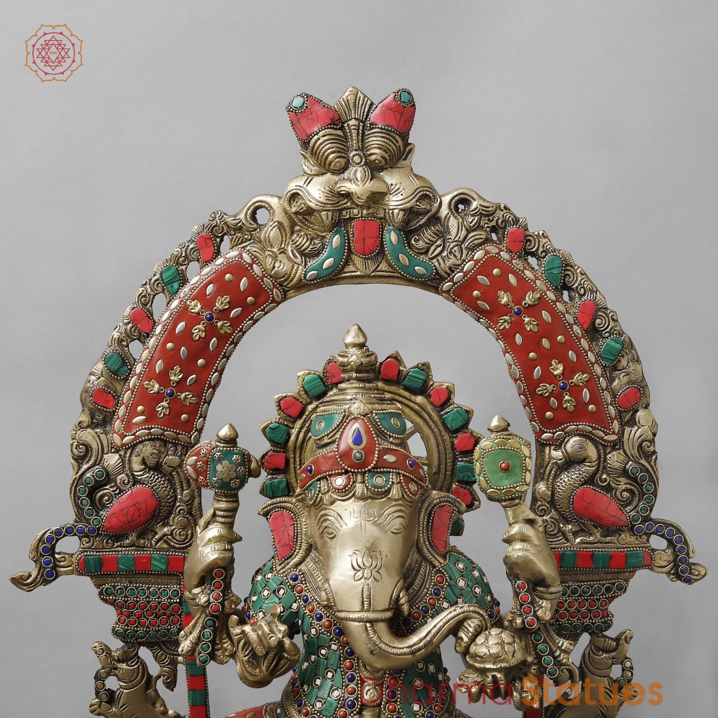 Brass Lord Ganesha on Royal Throne Stone Studded 26.5”