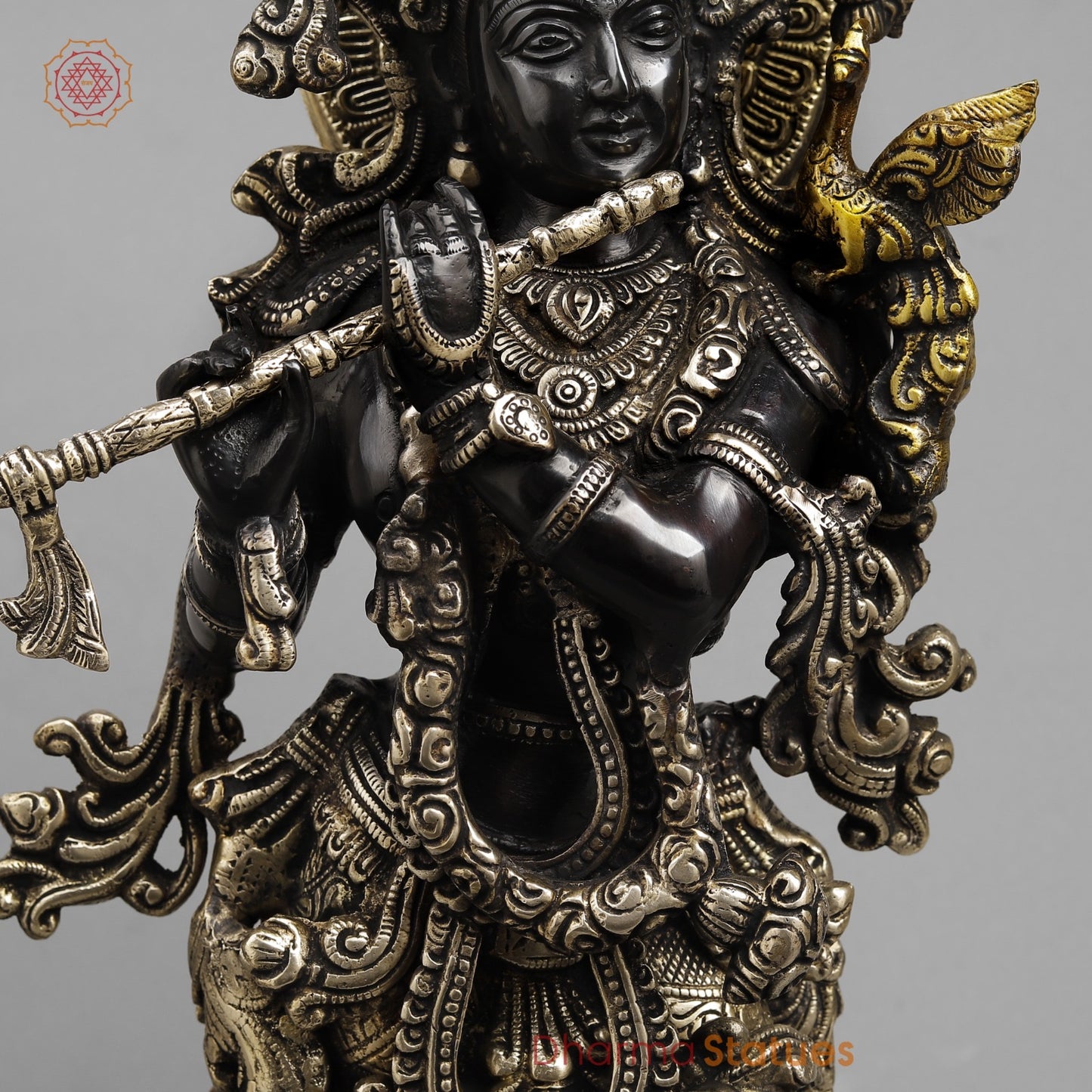Brass Krishna Standing On Blooming lotus Pedestal 22.5”