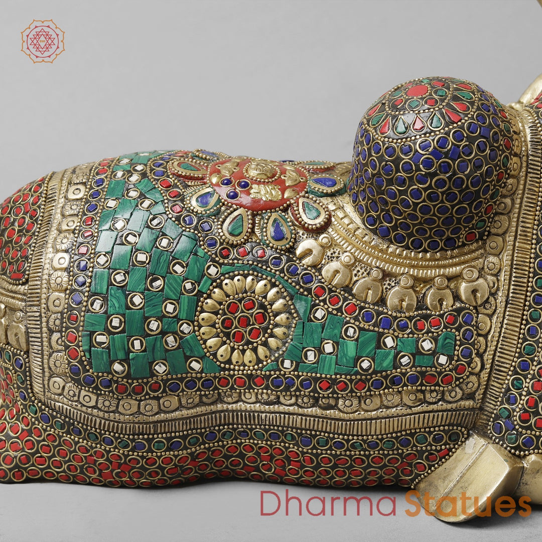 Brass Divine Nandi Seated , Stone work 10”
