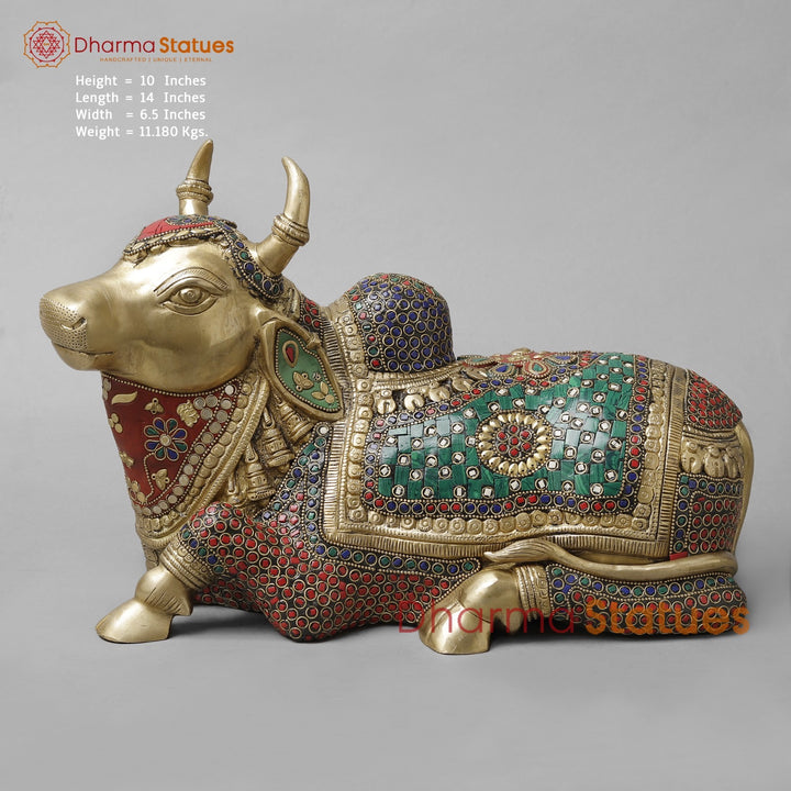 Brass Divine Nandi Seated , Stone work 10”
