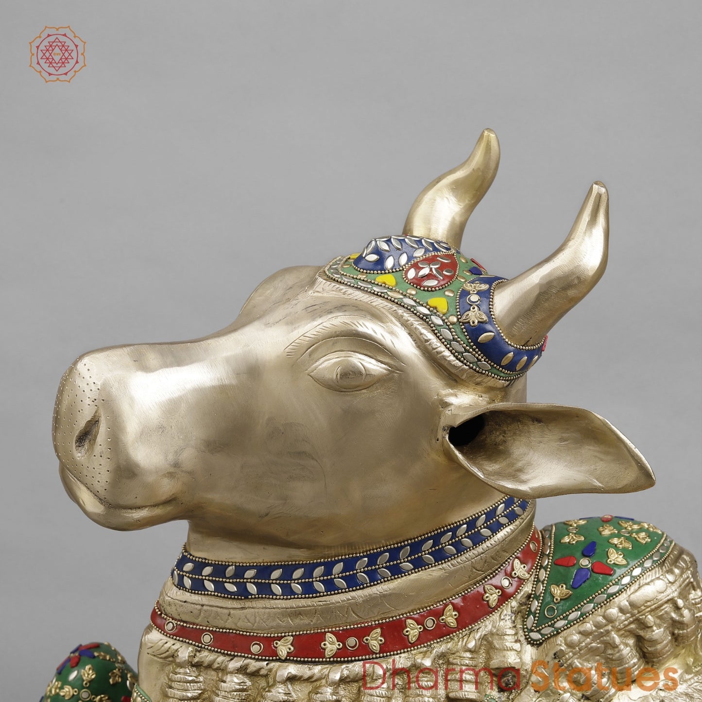 Brass Nandi Seated , Floral Stone Work 22” ( Exclusive )