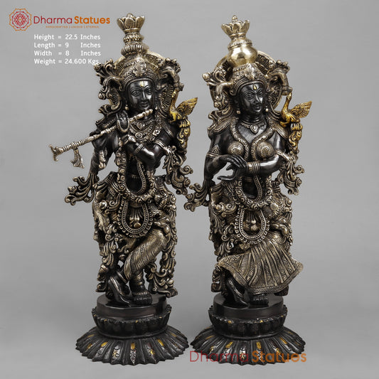 Brass Radha krishna On blooming Lotus, Royal Black finish 22.5”