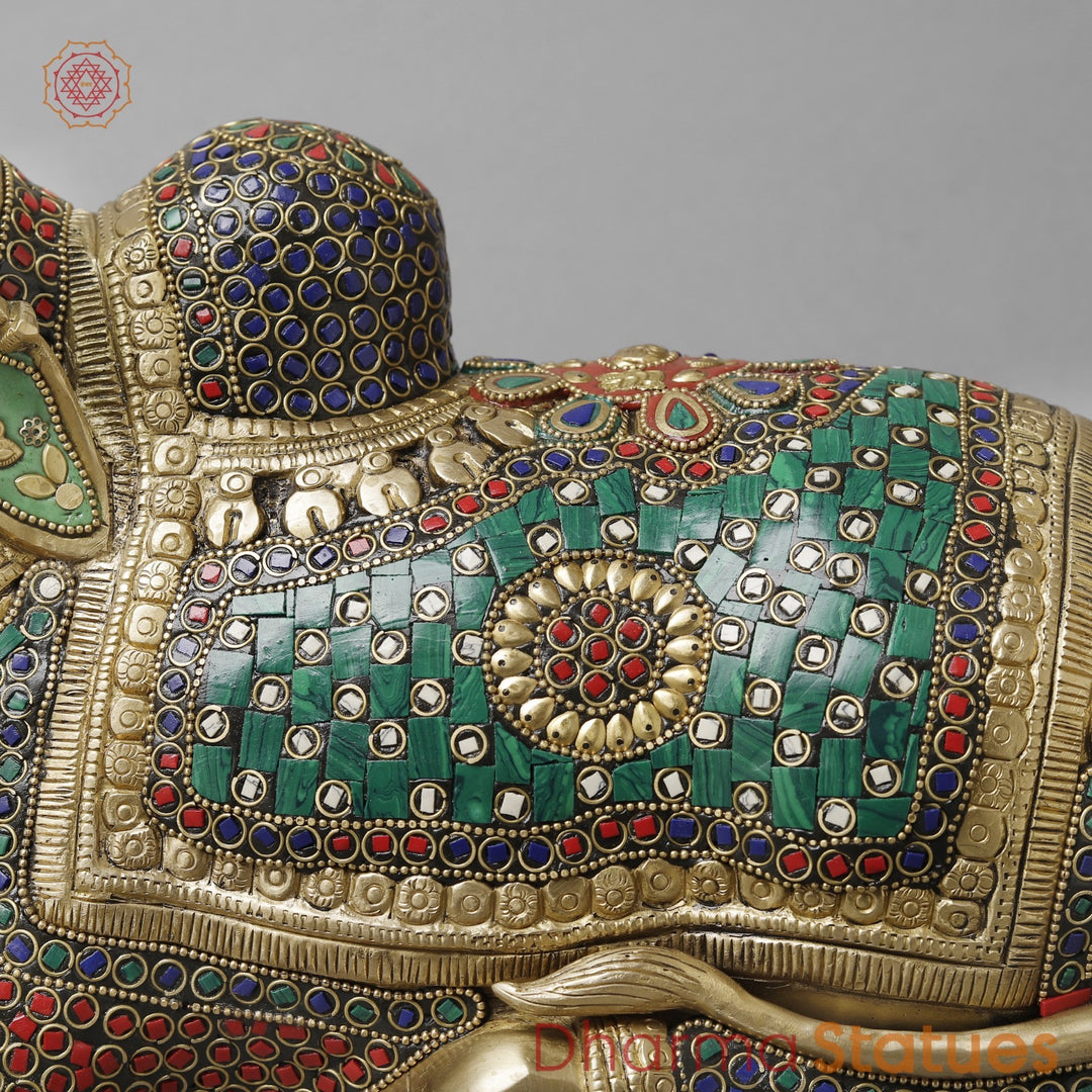 Brass Divine Nandi Seated , Stone work 10”