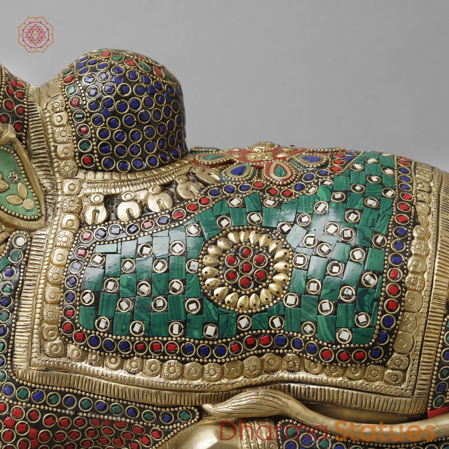 Brass Divine Nandi Seated , Stone work 10”