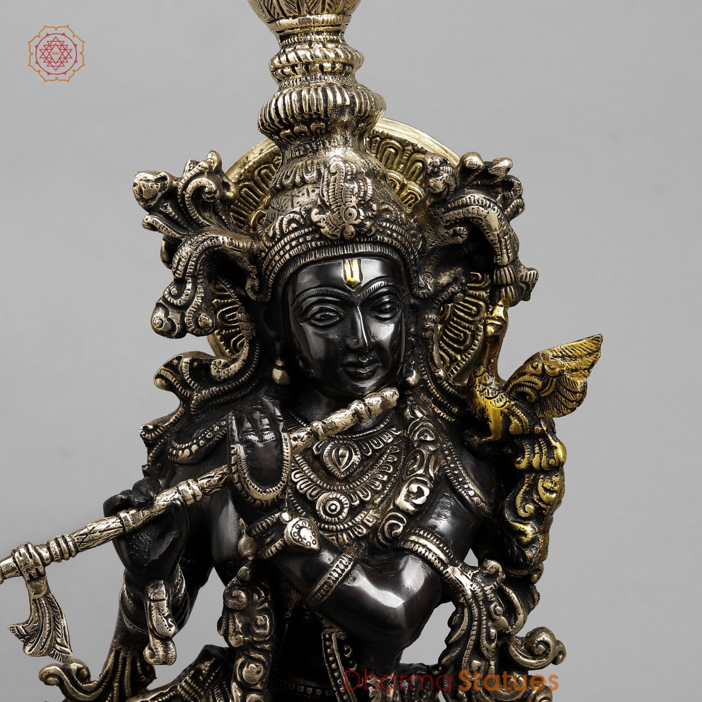 Brass Krishna Standing On Blooming lotus Pedestal 22.5”