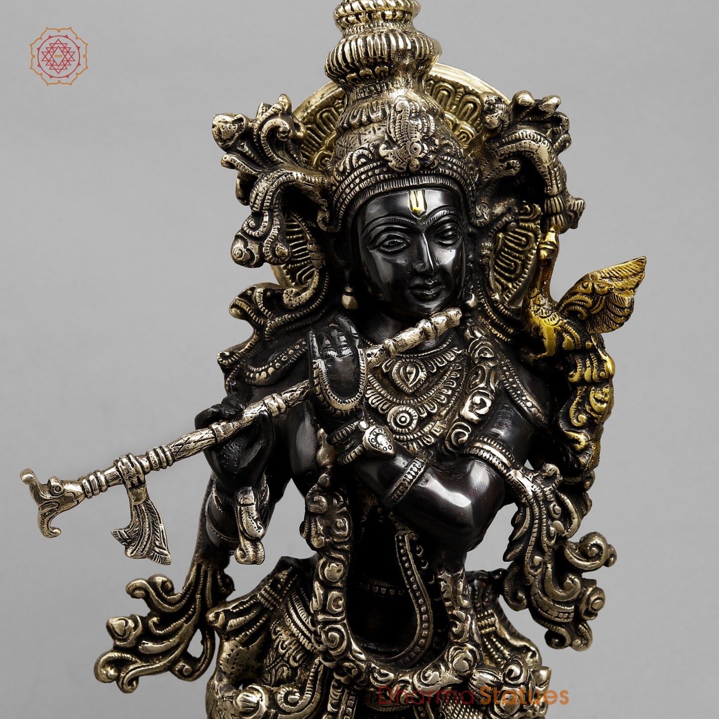 Brass Krishna Standing On Blooming lotus Pedestal 22.5”