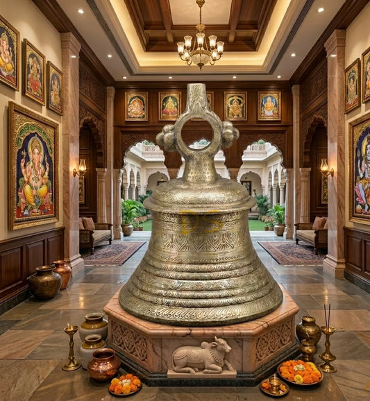 Brass Majestic Bell Hanging With Fine Carving 23”