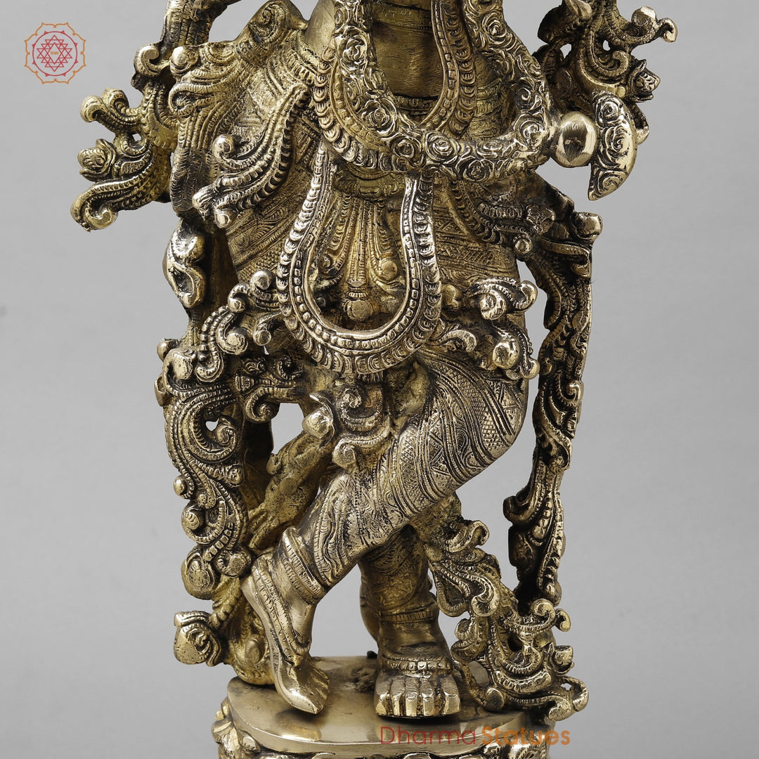 Majestic Brass Lord Krishna Standing on Lotus, smooth finish 30”