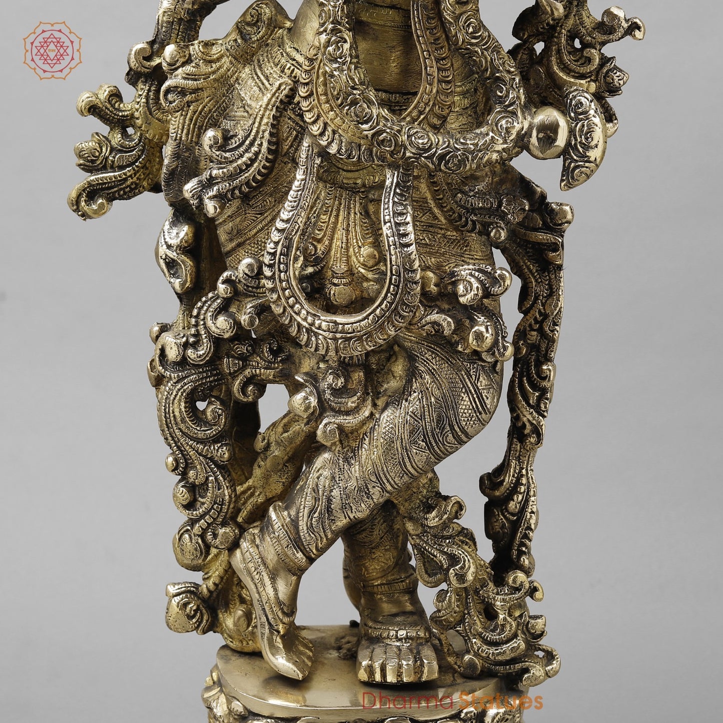 Majestic Brass Lord Krishna Standing on Lotus, smooth finish 30”