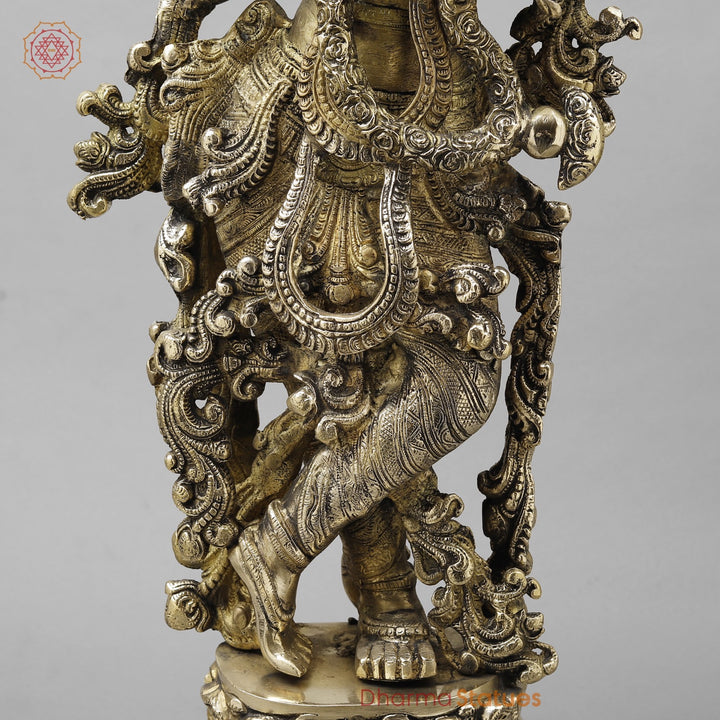 Majestic Brass Lord Krishna Standing on Lotus, smooth finish 30”