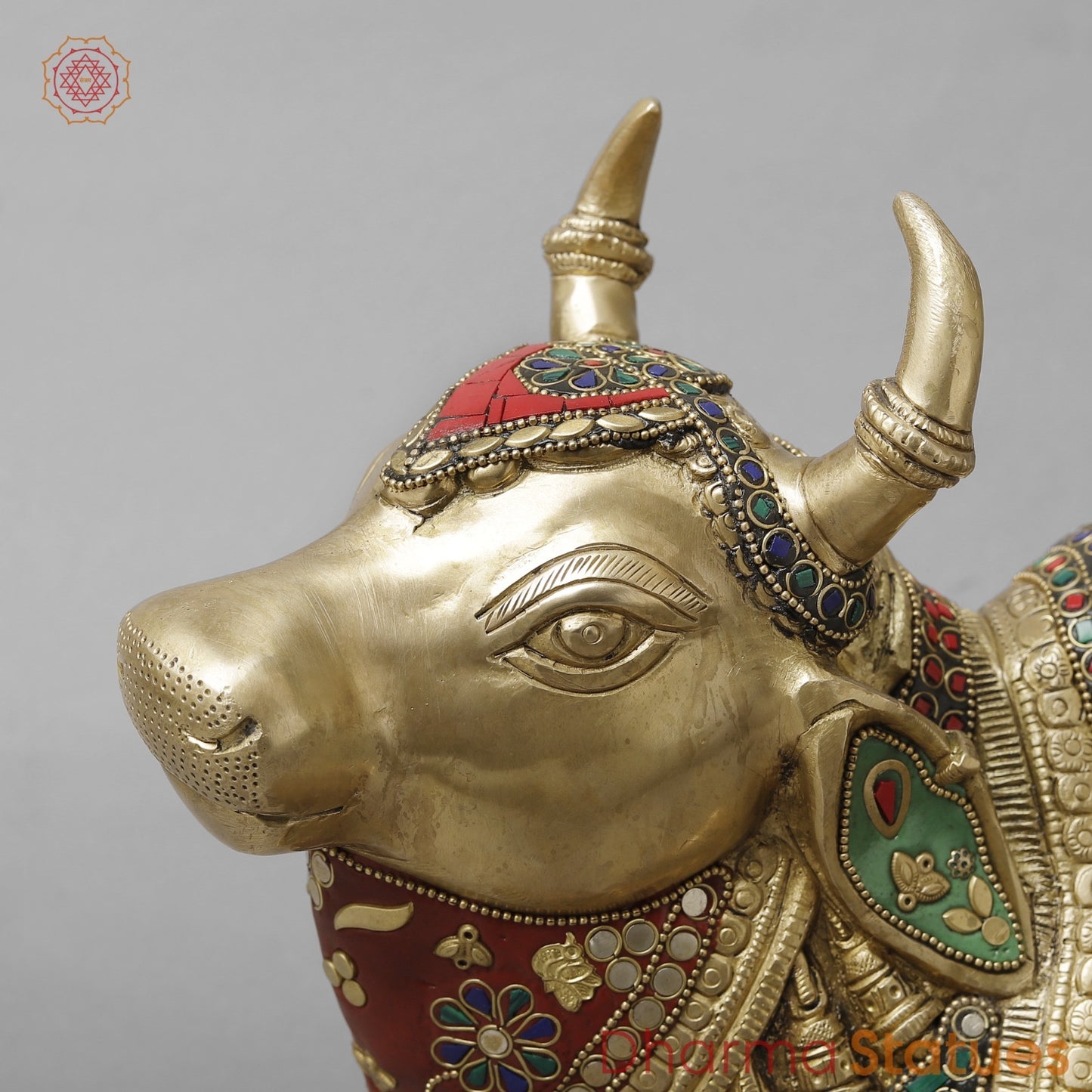 Brass Divine Nandi Seated , Stone work 10”