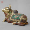 Brass Divine Nandi Seated , Stone work 10”