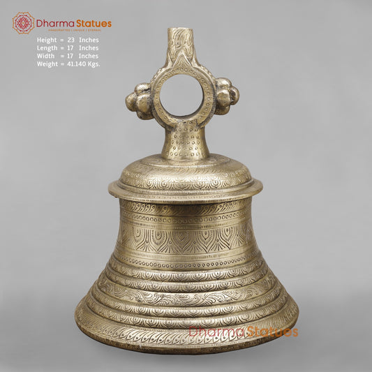 Brass Majestic Bell Hanging With Fine Carving 23”