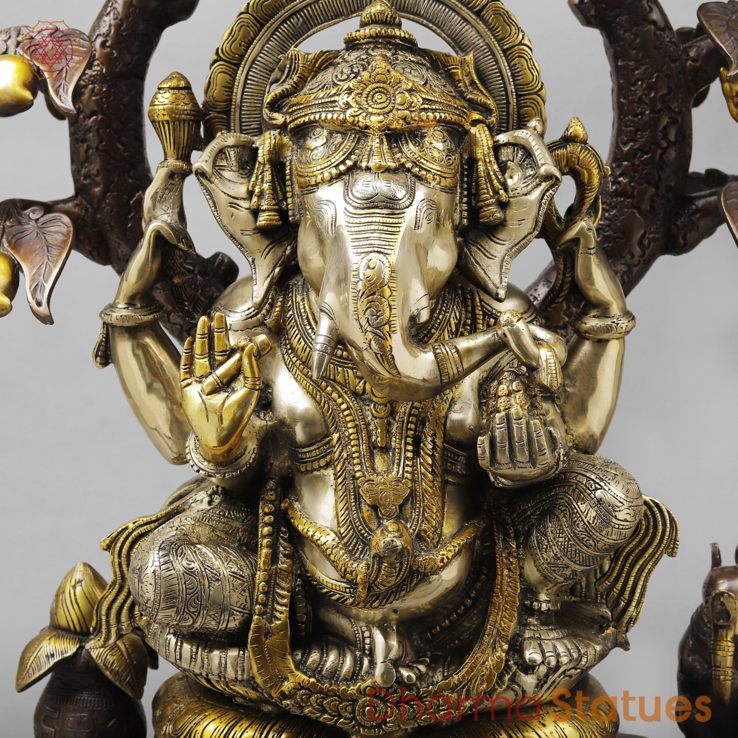 Brass Ganesh Seated Under Tree , Royal Brown & Smooth Finish 29”