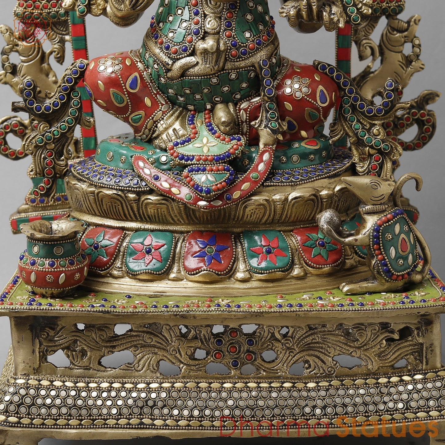 Brass Lord Ganesha on Royal Throne Stone Studded 26.5”