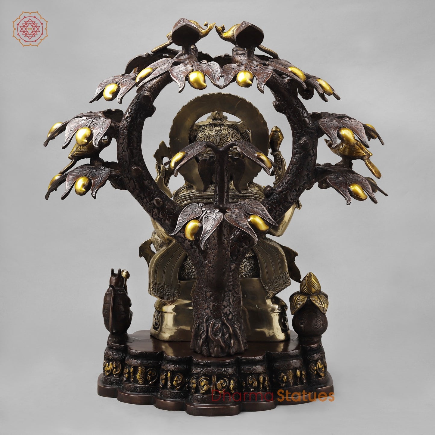 Brass Ganesh Seated Under Tree , Royal Brown & Smooth Finish 29”