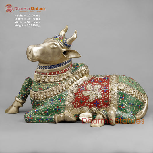 Brass Nandi Seated , Floral Stone Work 22” ( Exclusive )