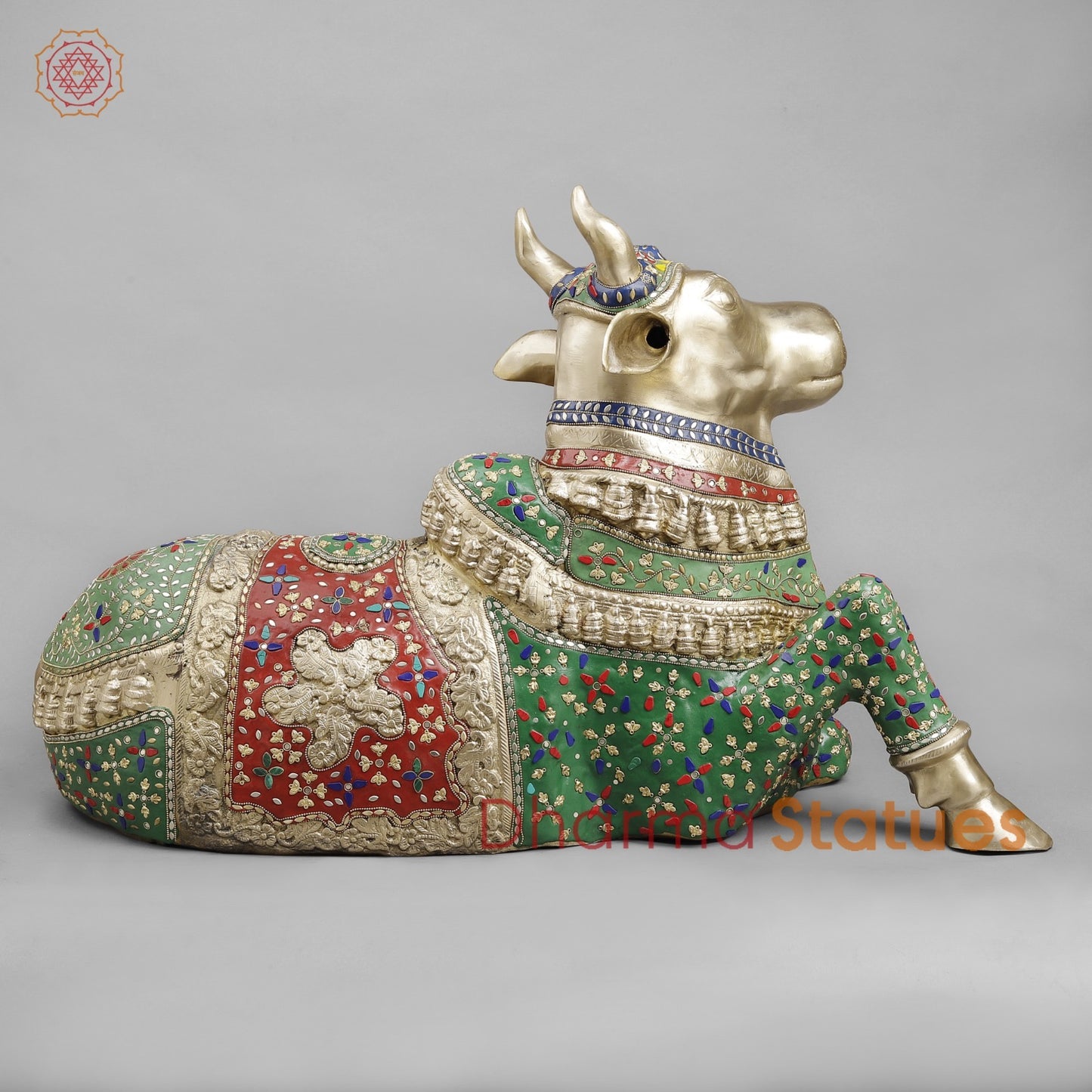 Brass Nandi Seated , Floral Stone Work 22” ( Exclusive )