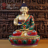 Brass Buddha Seated With Fine Nepali Stone Work 45.5" Front View