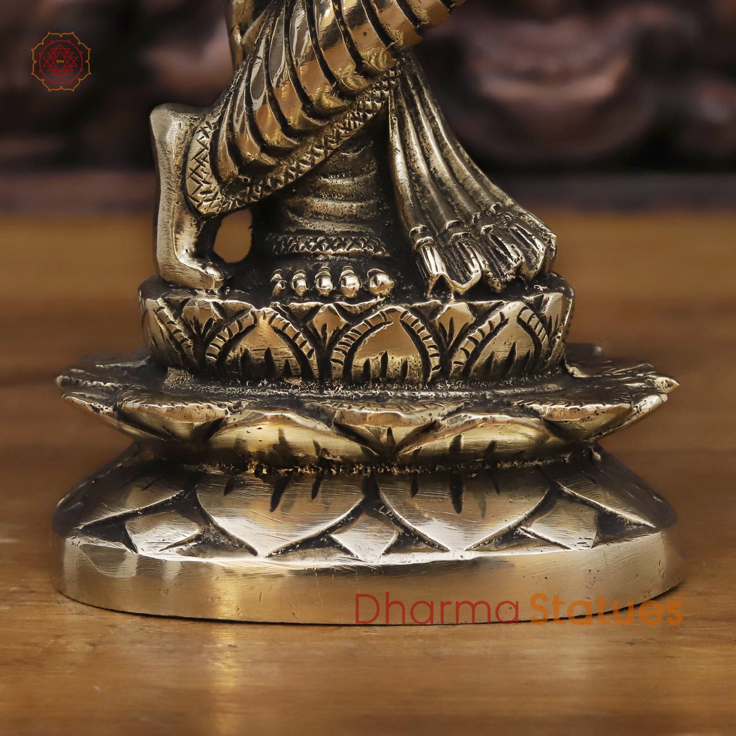 Brass Lord Krishna Statue, Krishna Playing Flute, Golden Fine Finish 11.5"