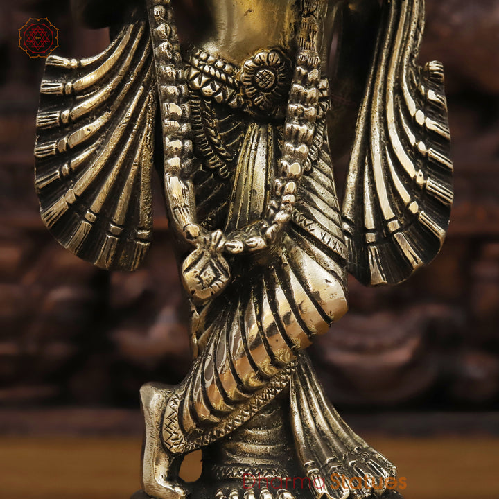 Brass Lord Krishna Statue, Krishna Playing Flute, Golden Fine Finish 11.5"