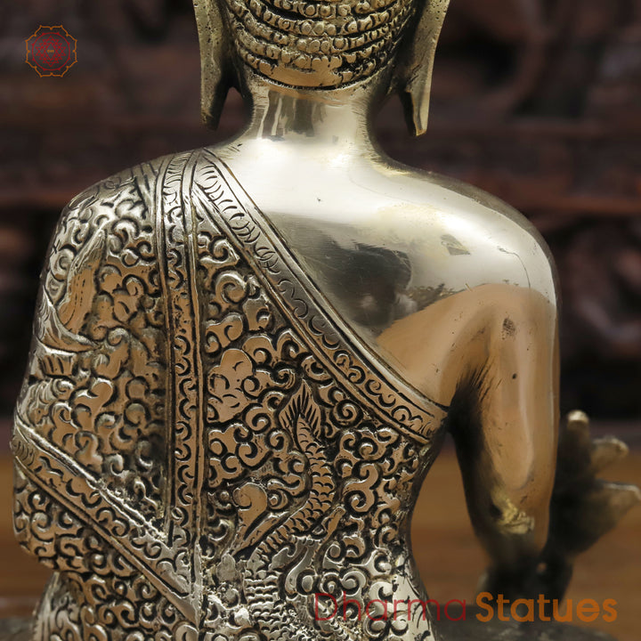 Brass Buddha Statue, Meditating Buddha, Silver Fine Work 8"