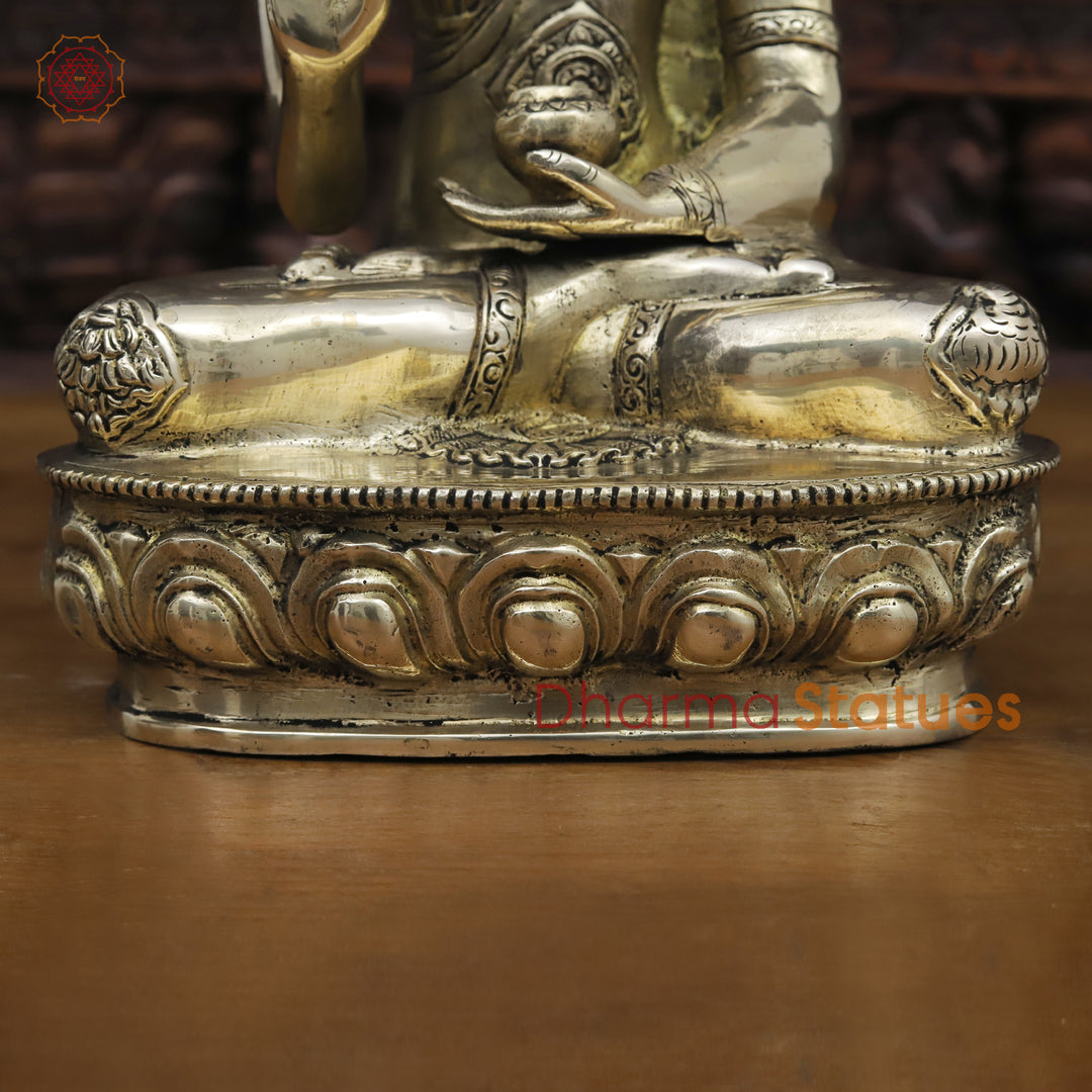 Brass Buddha Statue, Seated on a Lotus Golden Fine Work 12"