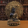 Brass Buddha Seated with Tree , Black and Gold Finish, 30"