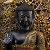 Brass Buddha Seated with Tree , Black and Gold Finish, 30"